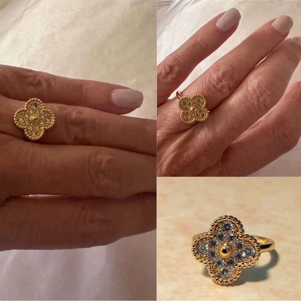 S925 Sterling Silver 18K Gold Rose Leaf Ring